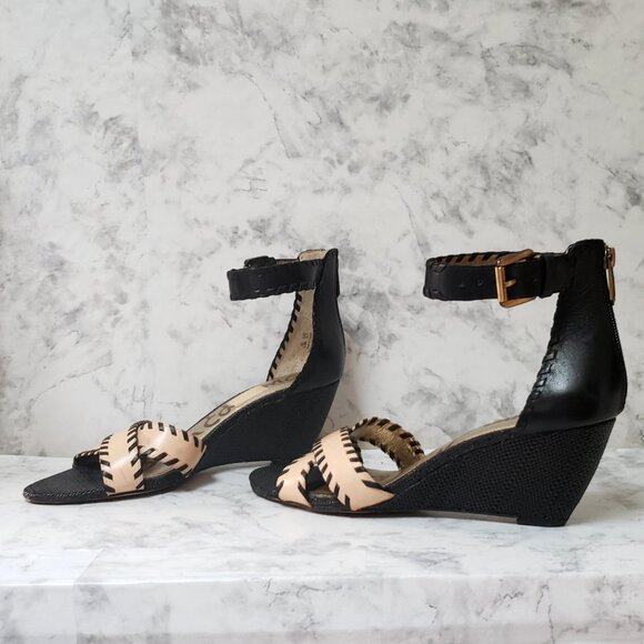 Black/Nude Ankle Strap Sam Edelman Women's Silvia Wedge Sandal 8.5 - Picture 9 of 14